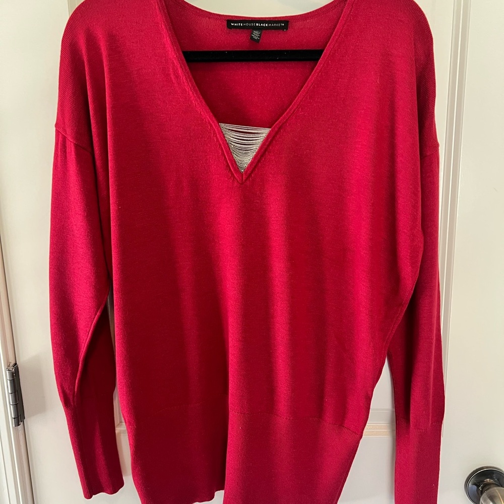 White House Black Market Bold Red V-Neck Sweater